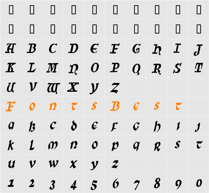 SunSplashCondensed Character Map
