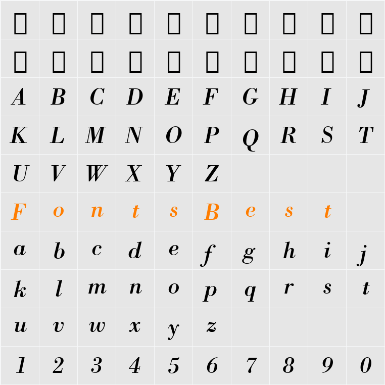 Bodoni BT Character Map