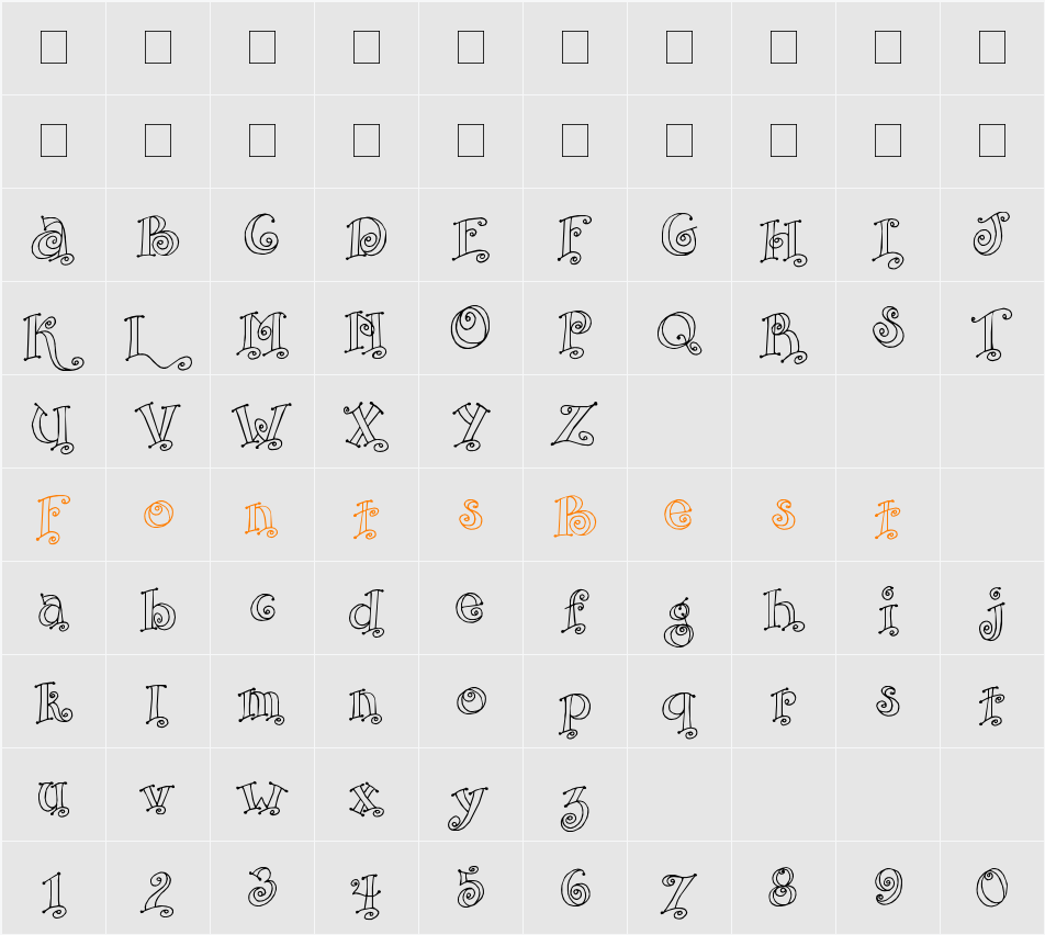 SBC Curly Outline Character Map
