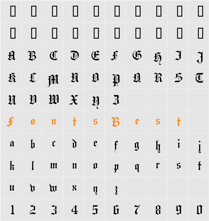 Hansa Gotisch UNZ1L Character Map