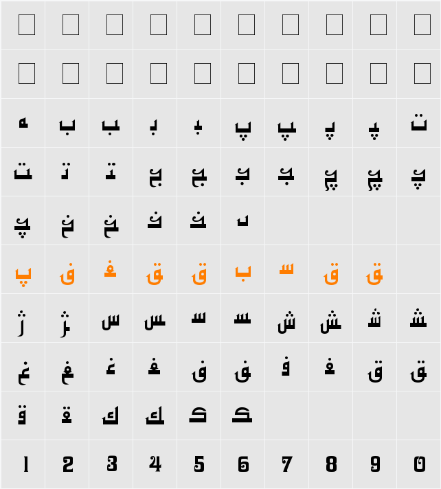Hiyal Kufi4 Character Map