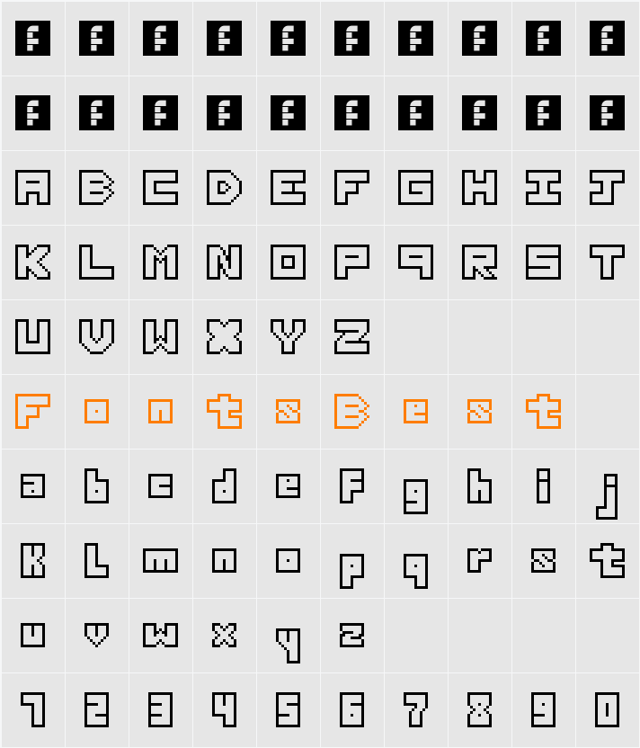 Thirteen Pixel Fonts Character Map