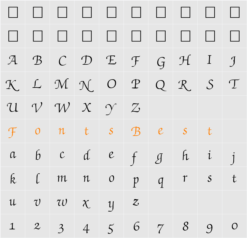 ZabriskieScriptSwash DB Character Map