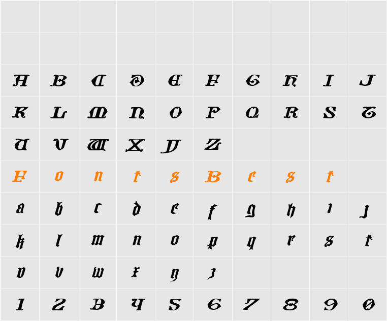Westdelphia Extra-Expanded Italic Character Map