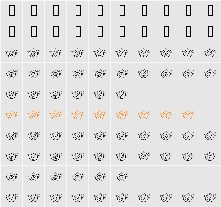 KR Tea Time Character Map