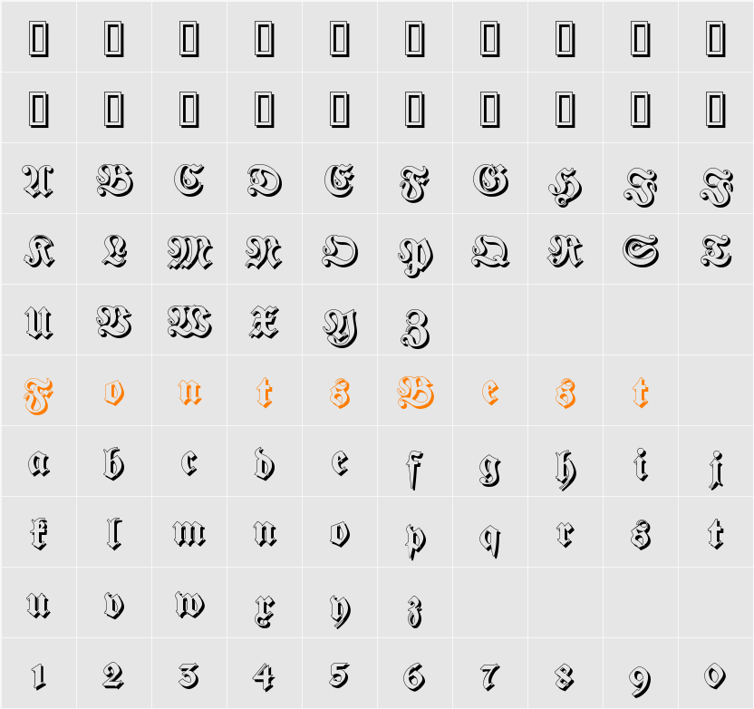 Fraktur Shadowed Character Map