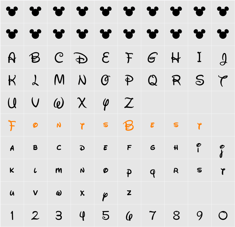 Waltograph Character Map