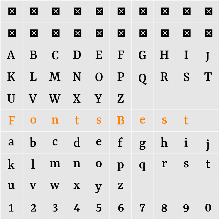 Yrsa Medium Character Map