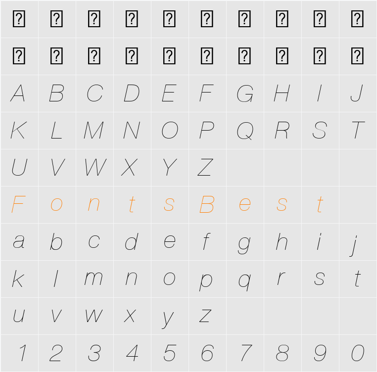 HelveticaNeueLT Com 25 UltLt Character Map