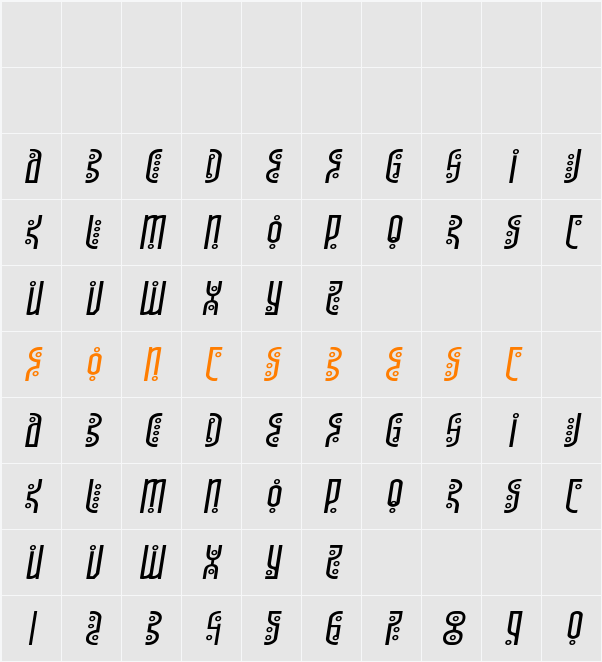 Underground Rose Expanded Italic Character Map