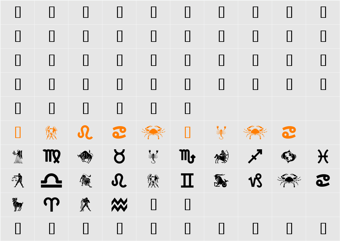 GE Zodiac Character Map