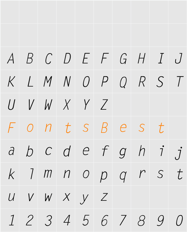 LetterGothic-Italic Character Map