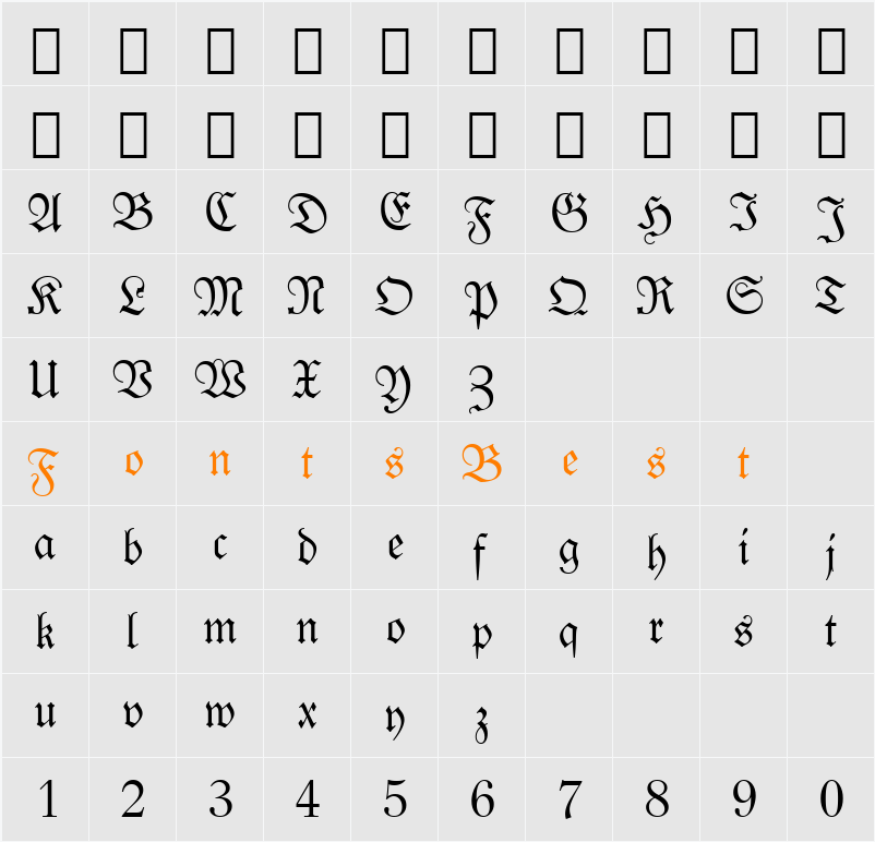 Fraktur BT Character Map