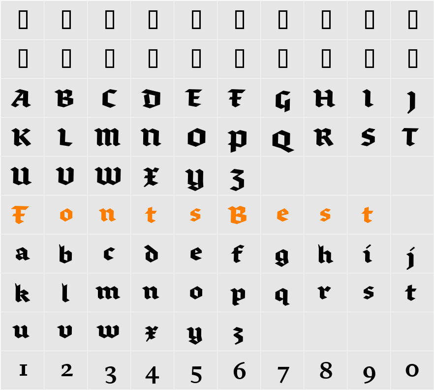 BrokenscriptBold Character Map