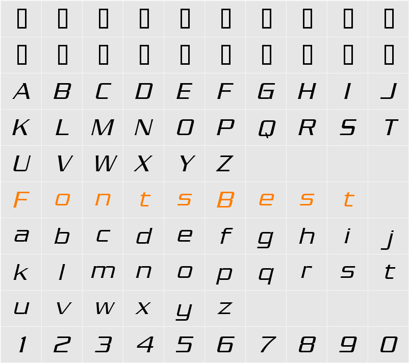 Serpentine ICG Character Map