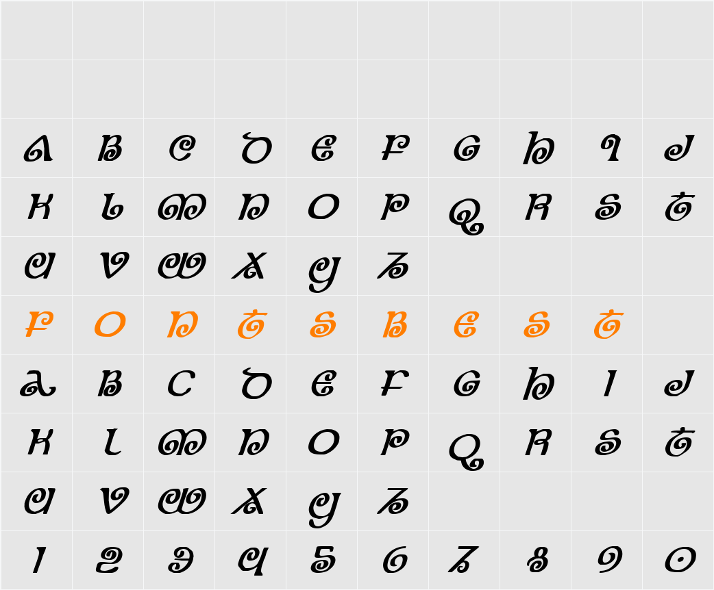 The Shire Bold Italic Character Map
