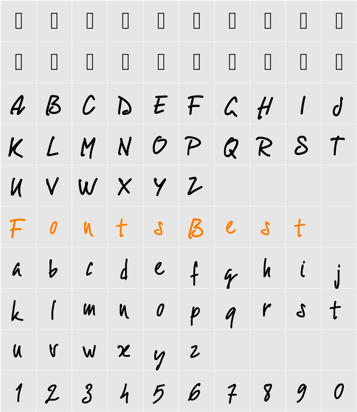 PWScript09 Character Map