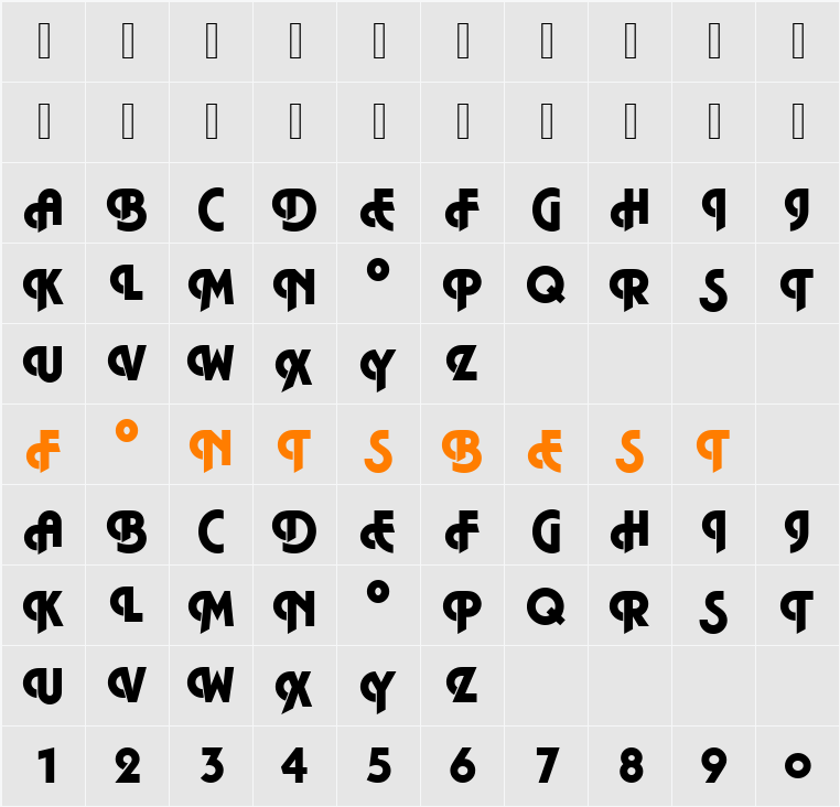 URWPlanaIniDUlt Character Map