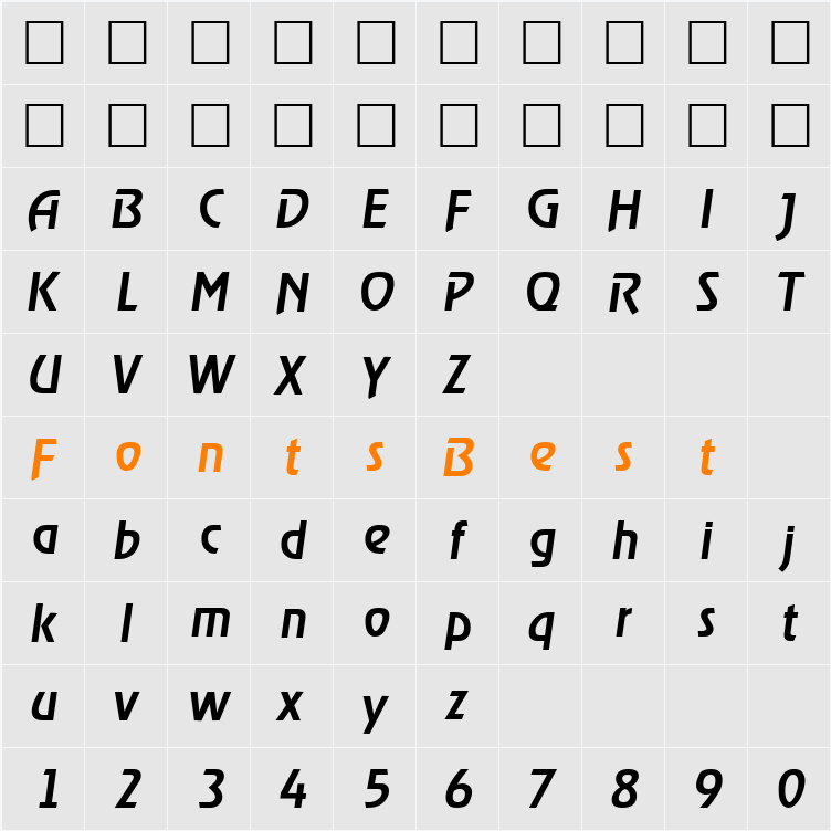 Ragtime-MediumIta Character Map