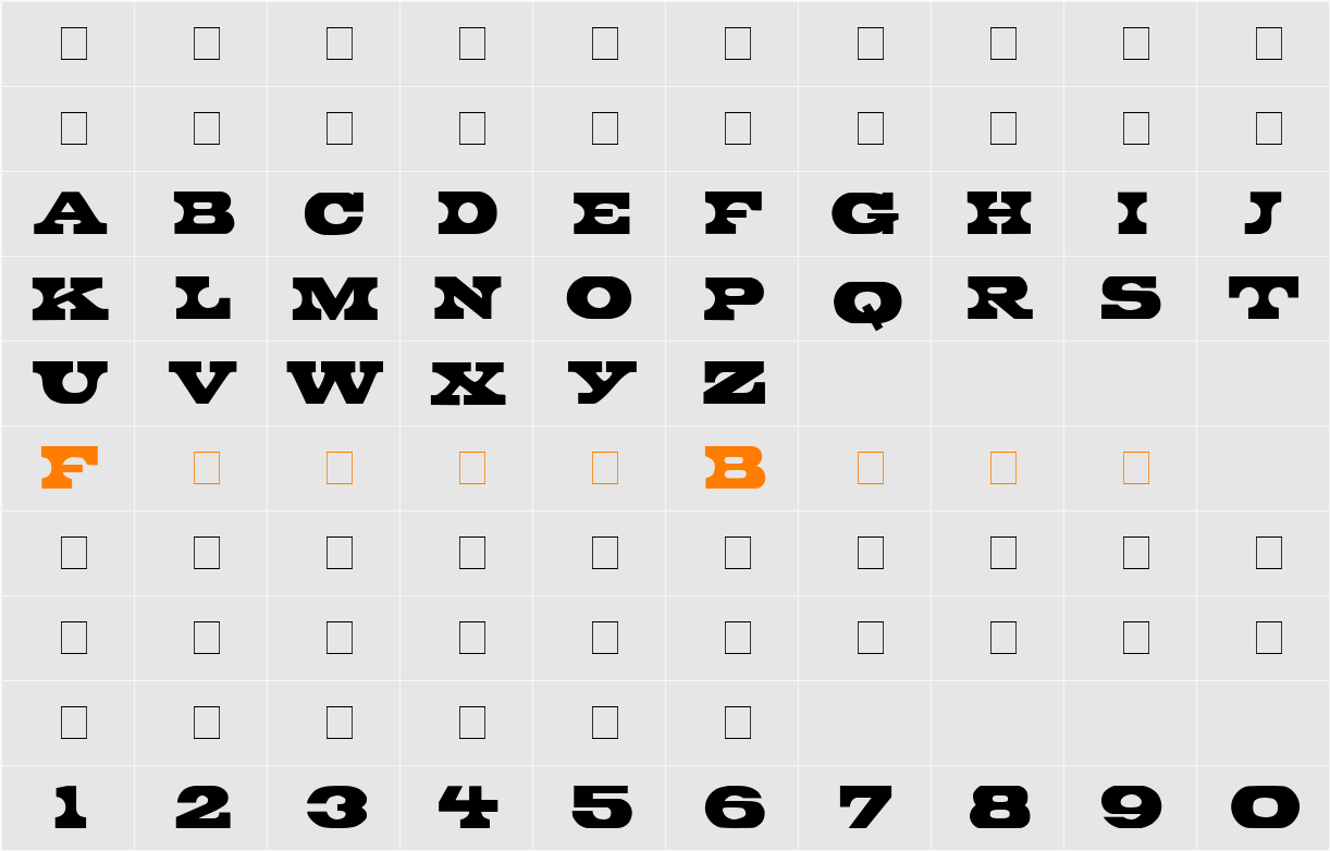 Bronte Display Caps SSi Character Map