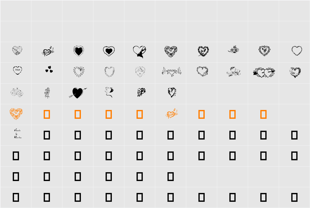 Hearts by Darrian Character Map