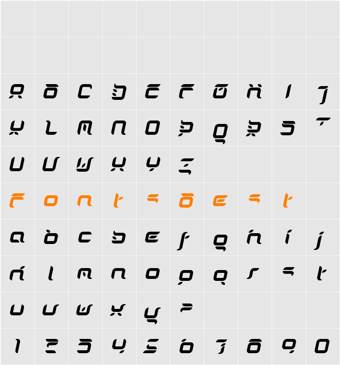 DorisOrange-Italic Character Map