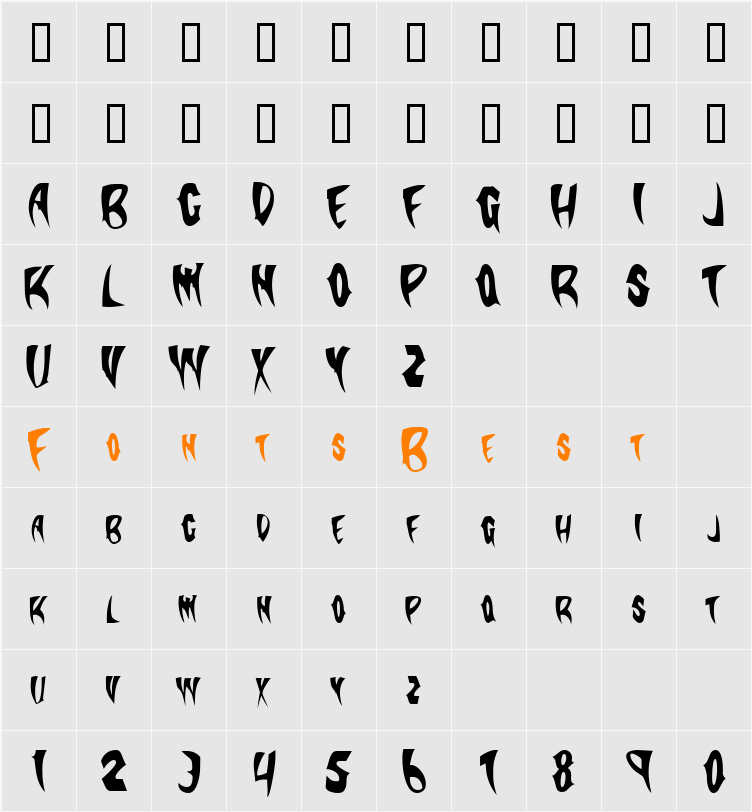 SlasherCondensed Character Map