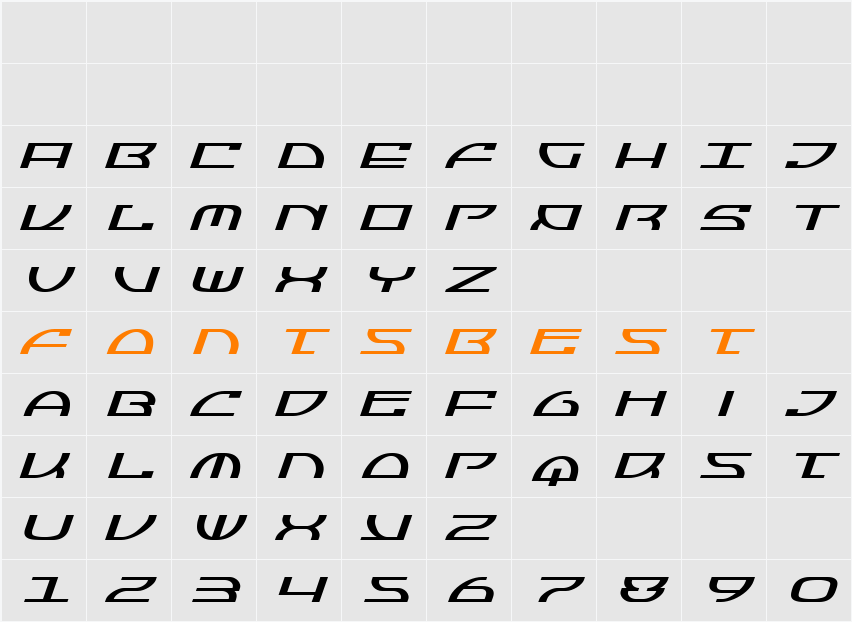 Jumptroops Expanded Italic Character Map