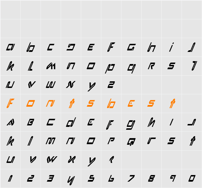Xephyr Condensed Italic Character Map