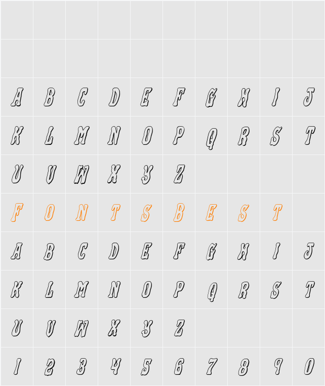Black Gunk 3D Italic Character Map