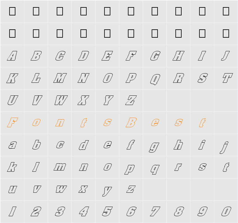 FZ BASIC 52 HOLLOW ITALIC Character Map