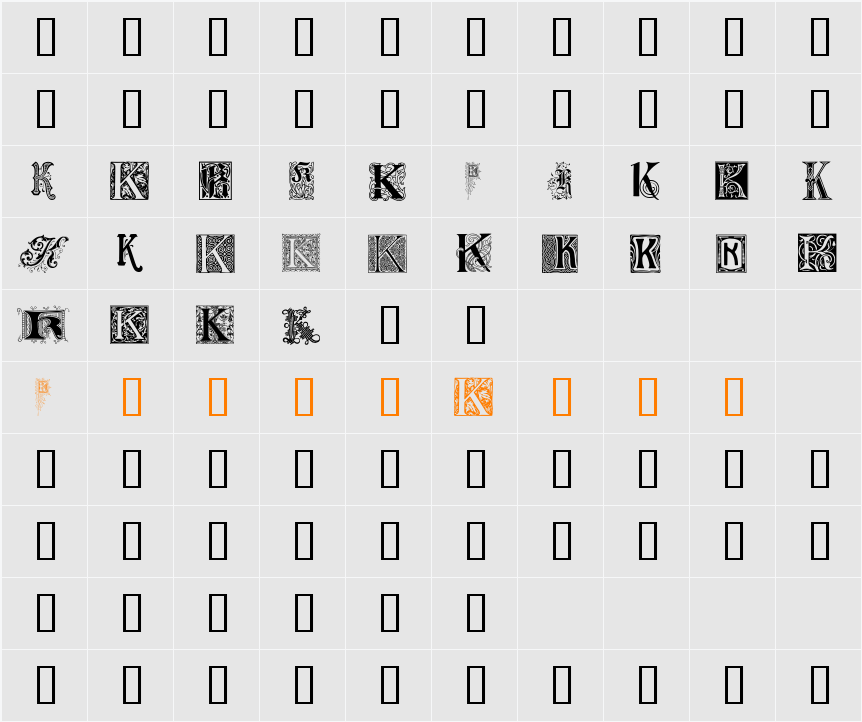 Ornamental Initials K Character Map