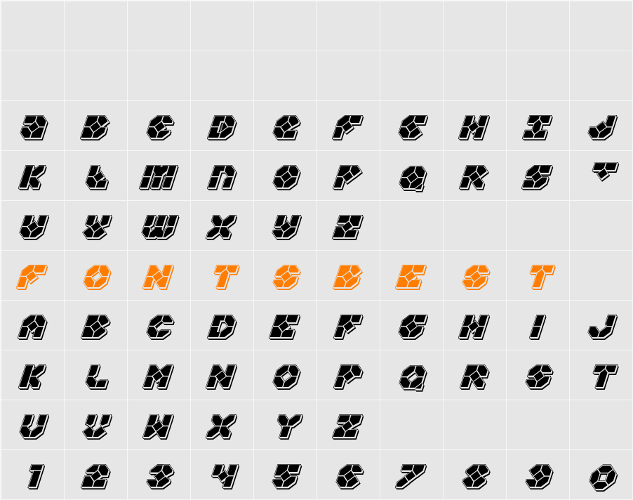 Zoom Runner Punch Italic Character Map