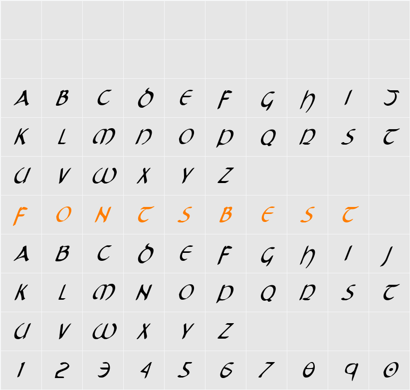 Tristram Condensed Italic Character Map