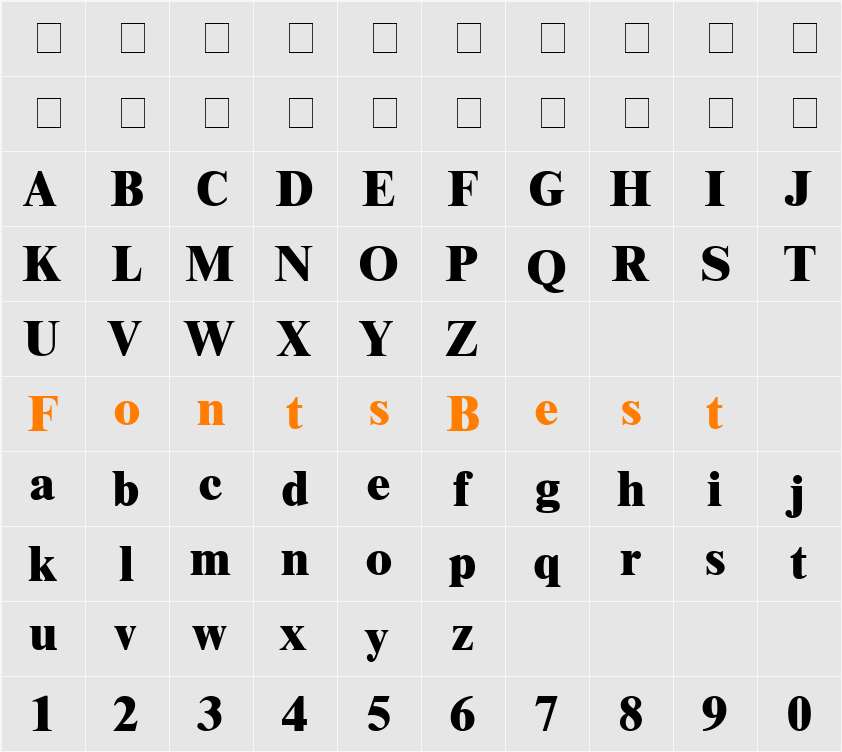Greco Black SSi Character Map