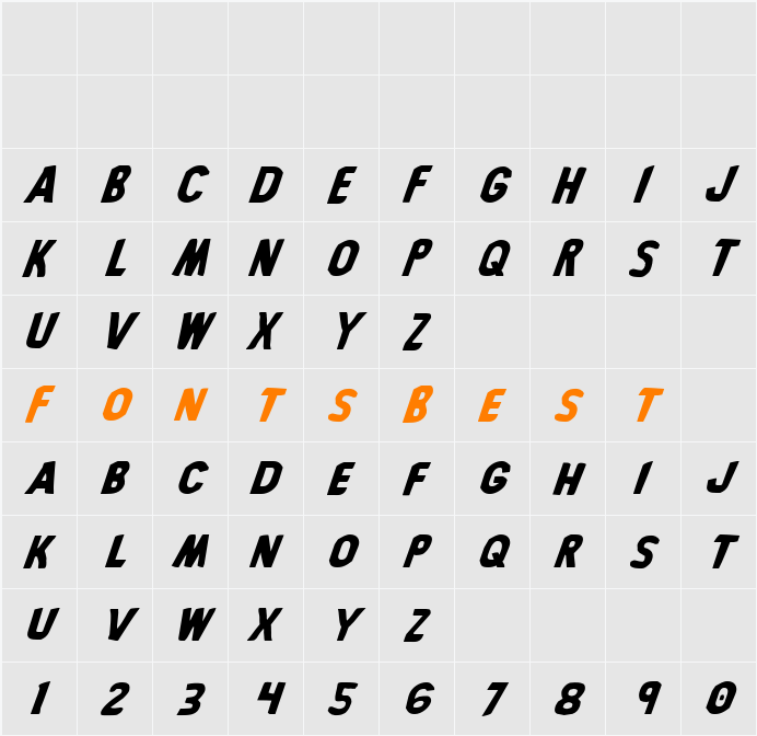 Bronic Italic Character Map