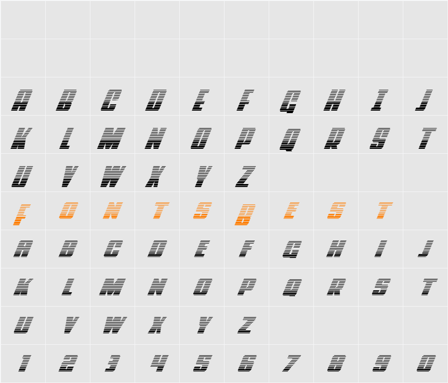 Power Lord Gradient Italic Character Map