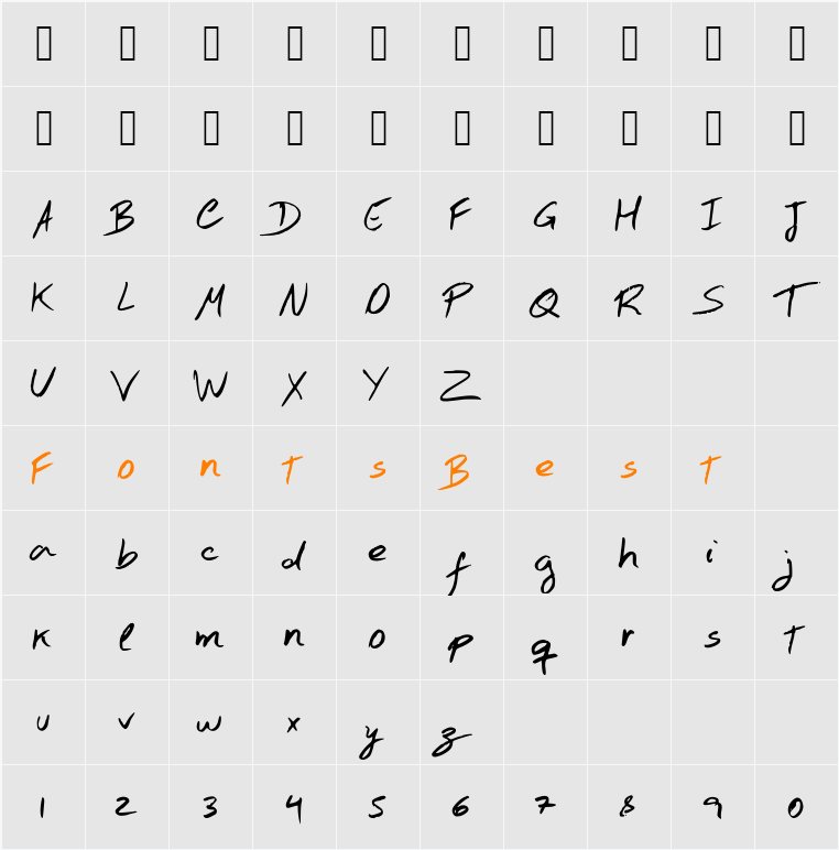Hand Test Character Map
