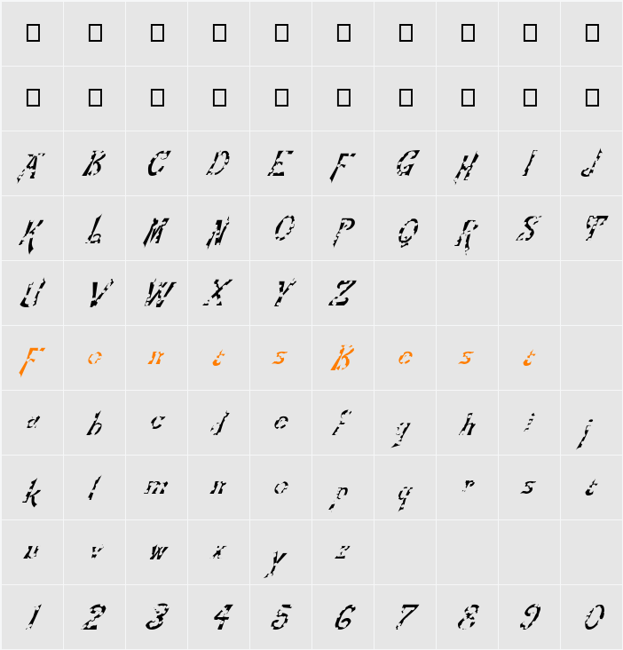 FZ JAZZY 21 HOLEY ITALIC Character Map