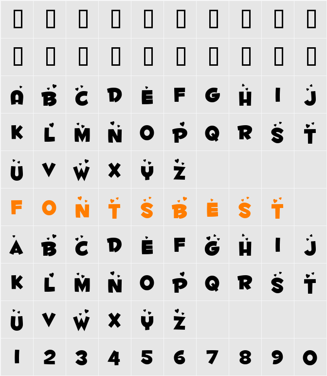 Fontdinerdotcom Luvable Character Map