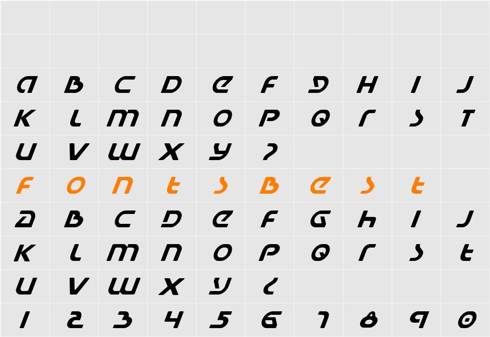 Universal Jack Italic Character Map