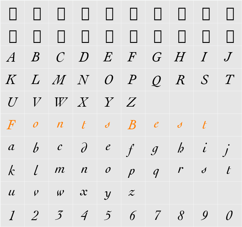 EngrvOs205 BT Character Map