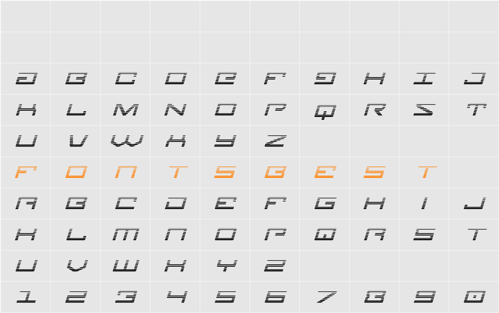 Legion Gradient Italic Character Map