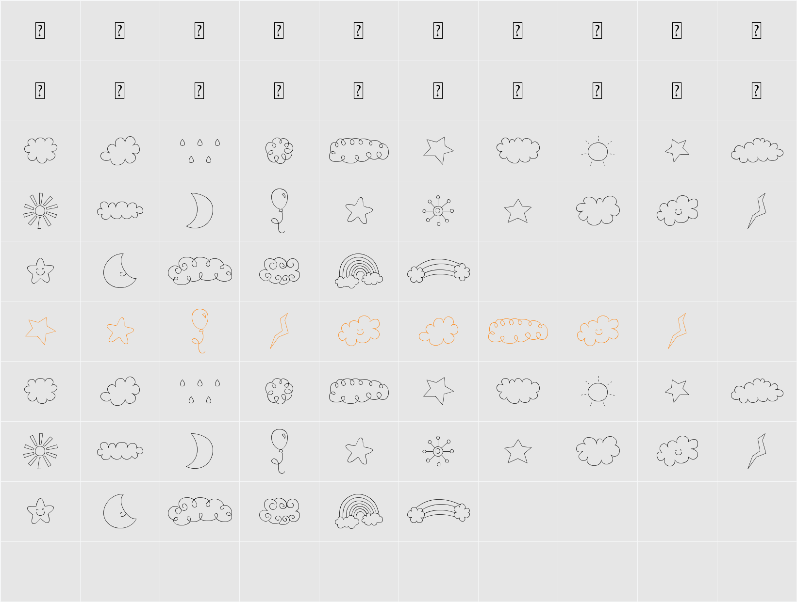 MTF Sweet Sky Dings Character Map
