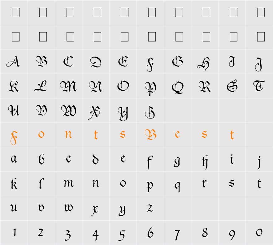 Tudor Script SSi Character Map