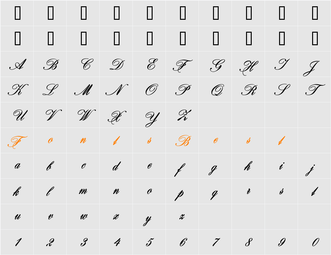 BroadmoorScriptSSK Character Map
