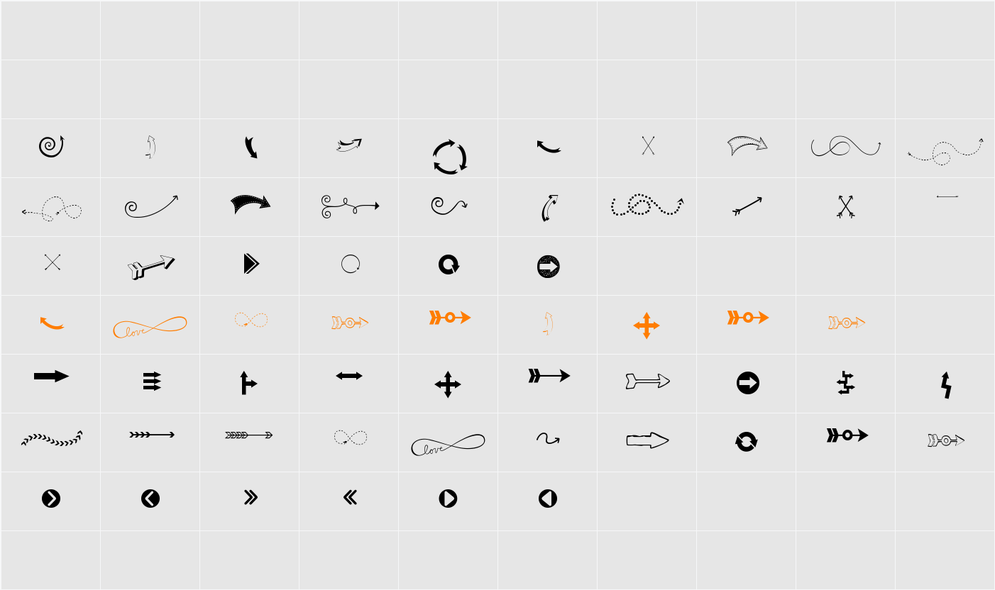 KG Arrows Character Map