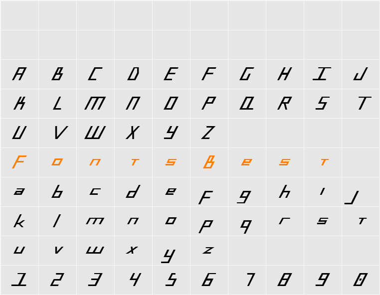 Blue July Bold Character Map