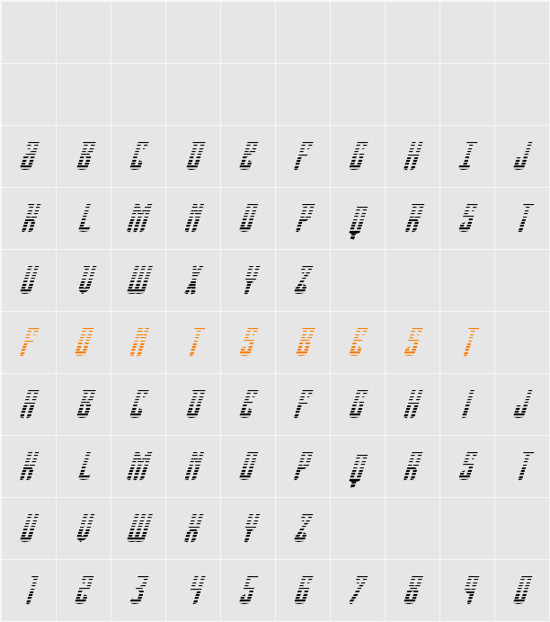 Viceroy of Deacons Gradient Italic Character Map