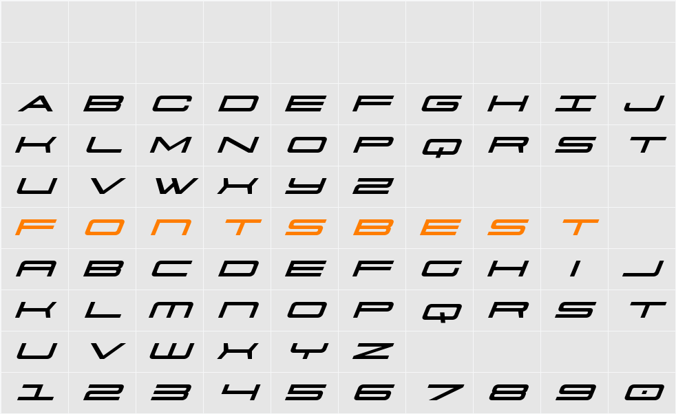 911 Porscha Expanded Italic Character Map